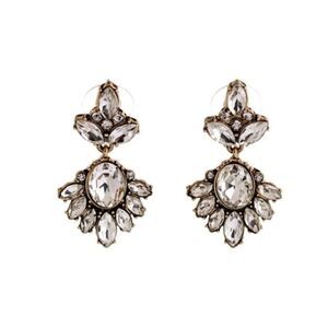 Flower Clear Crystal Vintage Gold Drop Dangle Statement Earrings